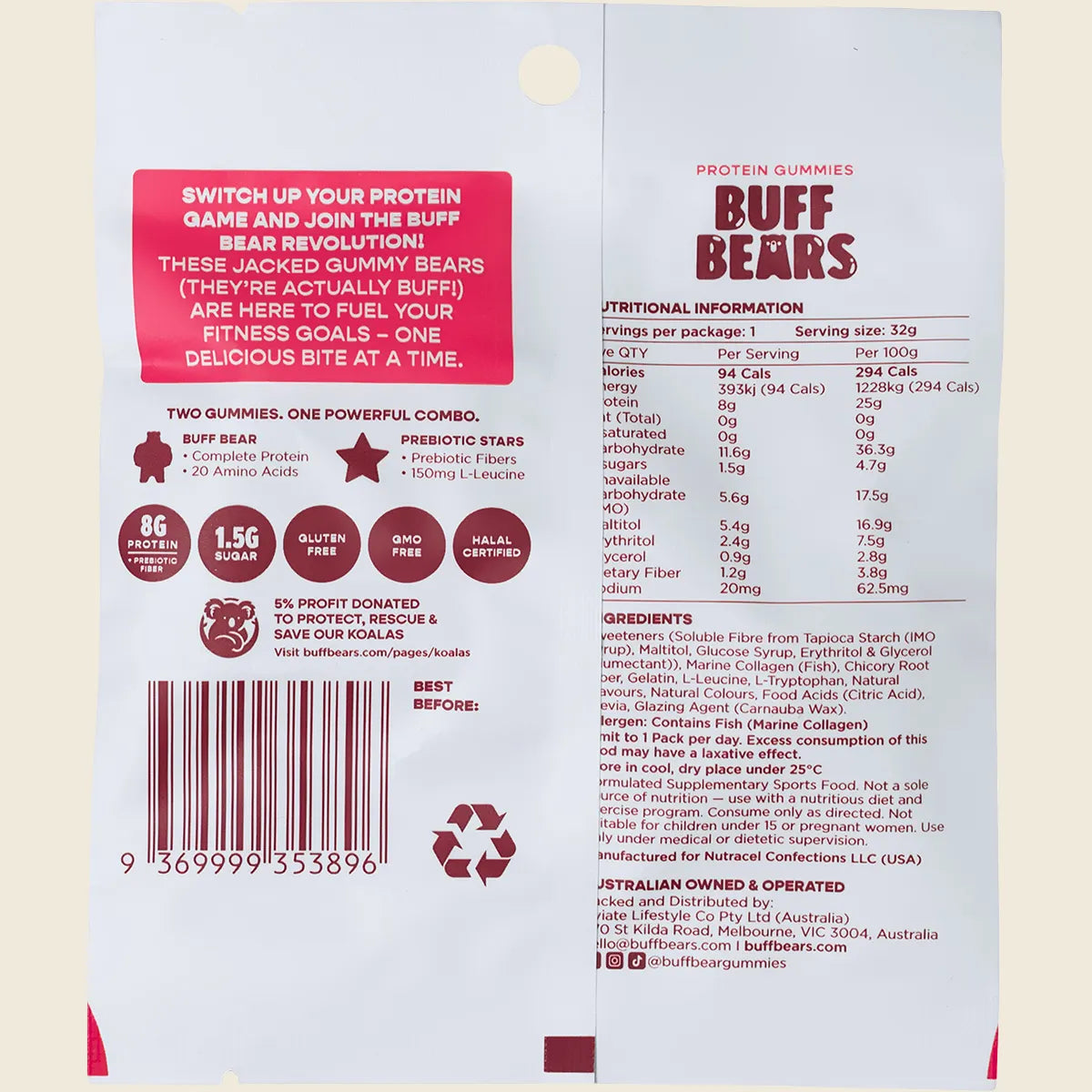Buff Bears - Protein Gummies Pink Lemonade 32g – Rita's Farm Produce