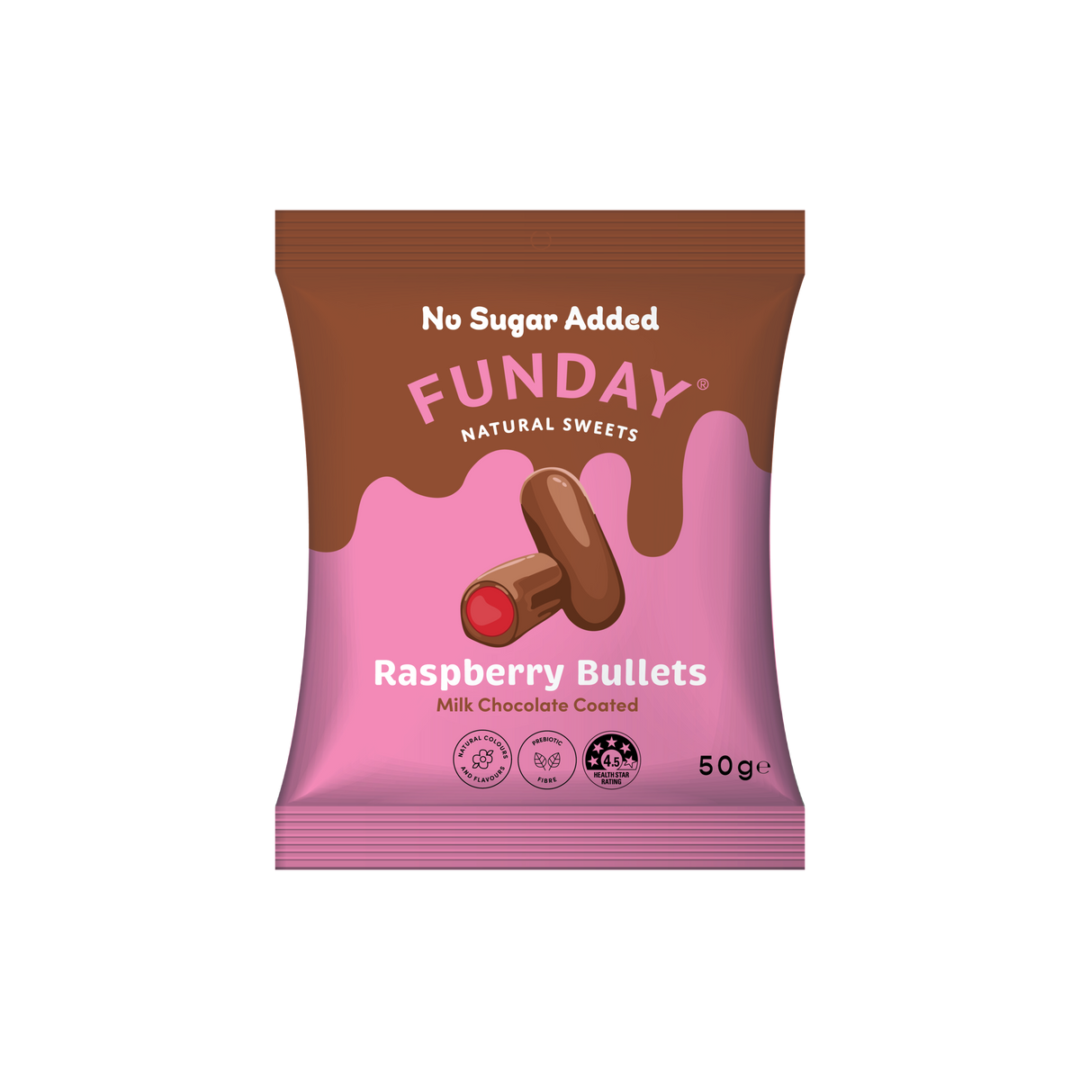 Funday - Milk Chocolate Raspberry Bullets 50g – Rita's Farm Produce